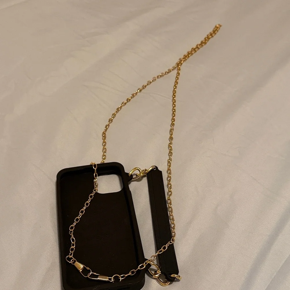 Black Quilted Phone Case with Gold Chain